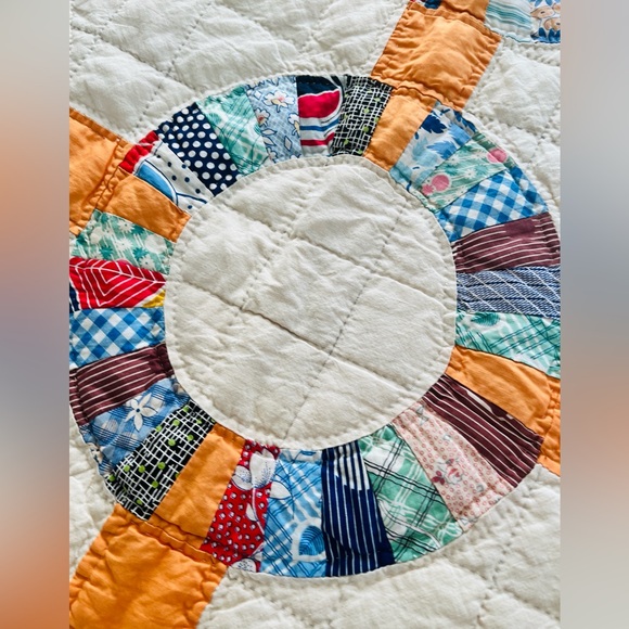 Vintage Handmade WEDDING RING PATTERN Artisan Patchwork Quilt- STUNNING - Picture 5 of 13